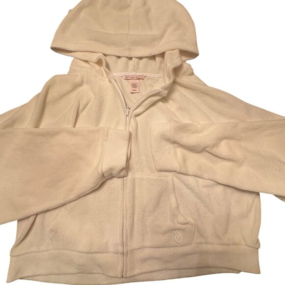 Victorias Secret White Full-Zip Hoodie L/XL Terry Cloth Material With Hooded Des - Picture 4 of 9